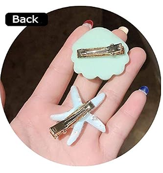 Shell Pearl Starfish Hair Clip Set for Women Girls, Acrylic Resin Alligator Hair Clips, Fashion Sweet Beach Hair Accessories (Green)