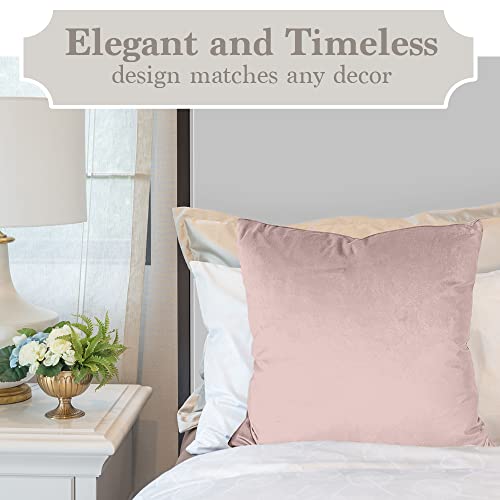The Connecticut Home Company Velvet Throw Pillow Covers, 18X18 Set Of 2, Soft Decorative Square Pillowcases, Luxury Home Décor Accent Cushion Cases For Livingroom Couch, Bedroom, Sofa Bed, Blush #TOP2
