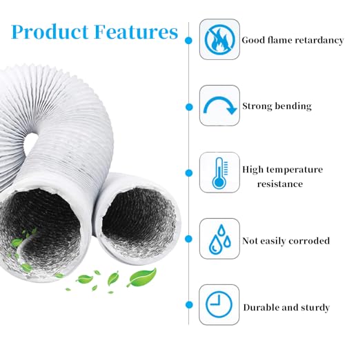 Anevios Abluftschlauch Ø100mm Länge 3m Weiß Flexibel PVC Alurohr Schlauch Aluminium Aluflexschlauch mit 2 Schlauchschelle Edelstahl für Klimaanlagen Wäschetrockner Abzugshaube