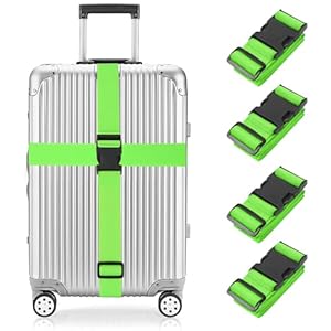 Newthinking Luggage Straps for Suitcase 4 Pack, Heavy Duty Adjustable Suitcase Bands with Buckle, Green Luggage Identifier Belts for Travel Case, 3.8x200CM