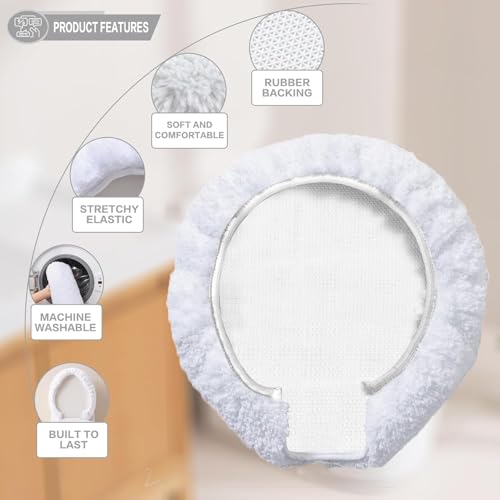 Image of Microfiber Toilet Lid Cover, 17.5 inchx15 inch Fits Round Oblong and Elongated | Toilet Seat Covers for Bathroom, Machine Washable, Decorative Fuzzy fur Look Round Toilet Seat Cover Extra Soft Absorbent