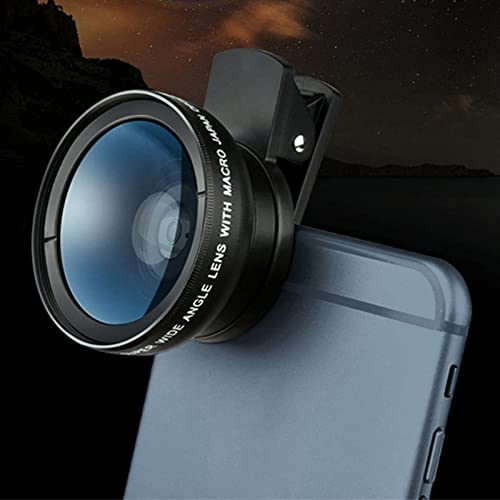 2 in 1 Cell Phone Lens Kit, 0.45X Wide Angle 12.5X Macro Phone Camera Lens, Professional Cell Phone Lens with Clip, Detachable HD Lens with Storage Bag, Compatible with Phones and Tablets(Black)