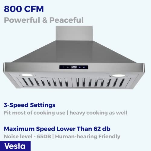 Vesta Milan 30 Inches 800Cfm Stainless Steel European Style Wall Mount Range Hood With Led Lights Touch Screen Round Front Edges #TOP2