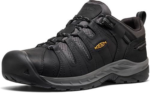 KEEN Utility Men's Flint 2 VersaTREAD Non Slip Low Height Steel Toe Durable Work Shoes, Black/Dark Shadow, 12 US