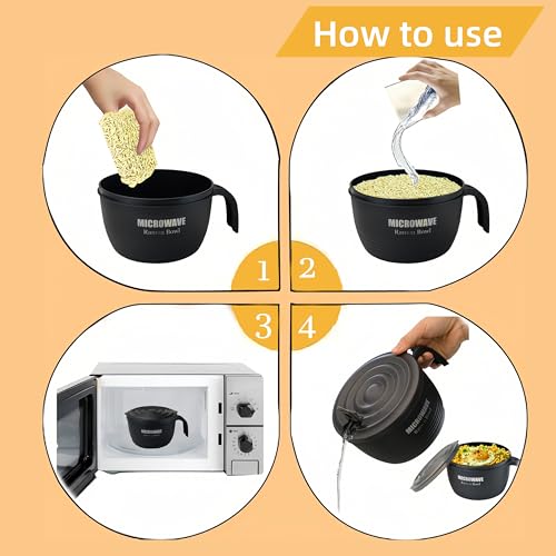 Layron 2 Sets Microwave Ramen Cooker Bowl 45 oz Instant Noodle Bowl with Handles Ramen Noodle Cooker with Spoon Chopsticks Fork Knife College Dorm Room Essentials for Boys Girls (Black, Blue) by Layron - Image 4