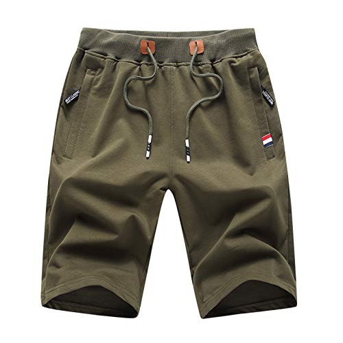 JustSun Mens Shorts Casual Sports Joggers Shorts with Elastic Waist Zipper Pockets Army Green UK Small