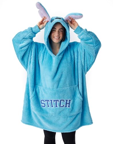 Disney Lilo & Stitch Oversized Blanket Hoodie Womens Fleece Loungewear Hoodie Blue