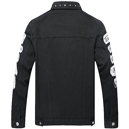 Image of LZLER Men's Denim Jackets Distressed Destroyed Classic Vintage Slim Fit Ripped Fashion Trendy Trucker Jean Jackets