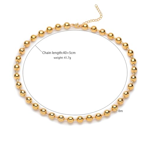 JNF 14K Gold Plated Ball Love Necklace for Women Chunky Heart Necklace Layering Beaded Chain Choker Necklaces Length 18 Inches Adjustable3