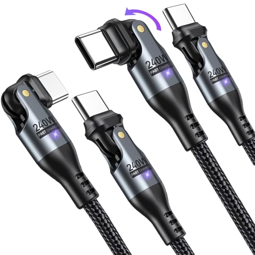 Magnilink Duo Pivot Câble USB-C vers USB-C [240 W, lot de 2, 0,9 m et 1,8 m] – Double têtes rotatives à 180°, charge ultra rapide compatible avec MacBook Pro, iPad Pro, iPhone 15, Galaxy S23, et plus
