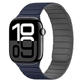 磁気 コンパチブル Apple Watch バンド 42mm(Series 11/Series 10) 41mm 40mm 38mm ソフトシリコン交換用ループリストバンド ンパチブル アップルウォッチ バンド SE Series11/10/9/8/7/6/5/4/3/2/1に対応 柔らかい 男女兼用，ダークブルーグレー