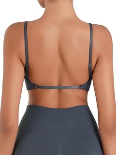 Sunzel Women's Open Back Adjustable Spaghetti Strap Sports Bra for Yoga | Seamless Construction, Removable Pads, Adjustable Straps, Open Back, Soft Stretch, Four-Way Stretch, For Yoga Gym Workouts