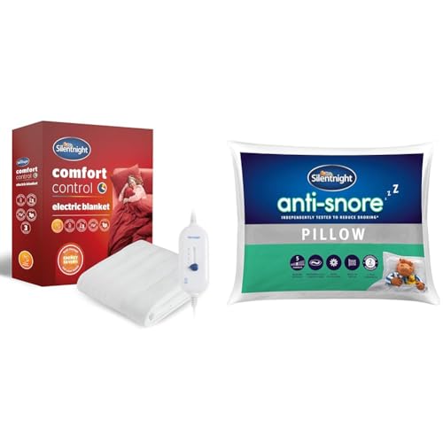 Silentnight Comfort Control Electric Blanket - Heated Underblanket with 3 Heat Settings & Anti-Snore Pillow – Ergonomically Designed with Contoured Foam Providing Head