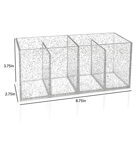 Image of Isaac Jacobs 4-Compartment Clear Acrylic Organizer- Makeup Brush Holder- Storage Solution- Office, Bathroom, Kitchen Supplies and More (4 Compartment, Silver Glitter)
