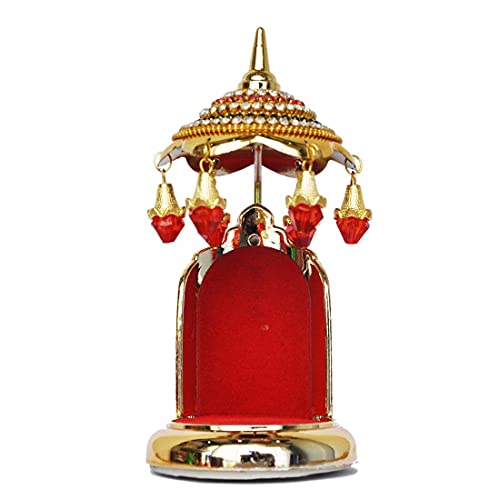 Image of Decorative Stone Studded Umbrella Chhatra for Car Dashboard /Office Desk /Table /Home Decor Showpiece, Chatri Aasan for God Murt /Idol, Red - No. 1 D