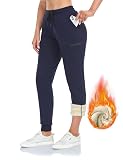 Inno Women's Sherpa Fleece Lined Cargo Jogger Pants Warm Sweatpants Thermal Athletic Lounge, Navy Bl