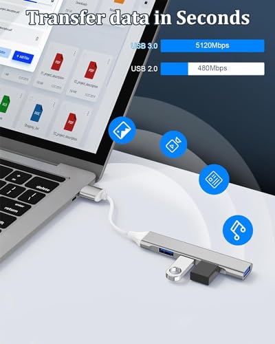 Image of USB HUB Mini USB Hub Extensions, 4 Port USB 3.0 Hub Expander, 2.0 Hub, USB Adapter Station, Ultra Slim Portable Data Hub USB Splitter Aluminum Applicable for PC (USB to 4 Port HUB)
