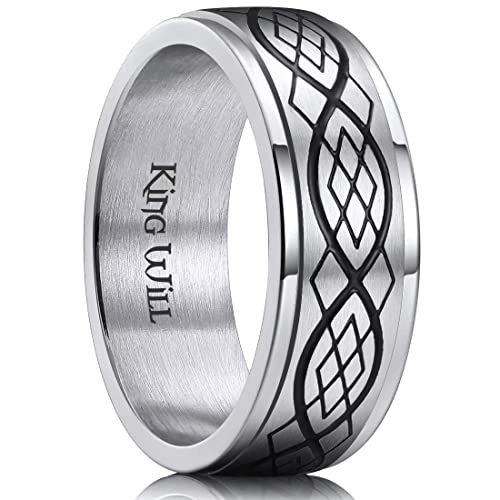 Image of King Will 316L Stainless Steel Spinner Ring for Men Women- 8mm Width Fidget Ring with Dragon /Celtic Knot Pattern, Stress Anxiety Relief Comfort Fit Wedding Band