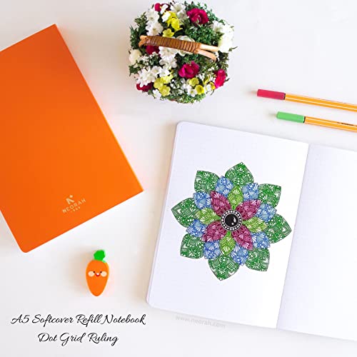 Image of NEORAH - A5 Dotgrid Notebook SOFT COVER | Organiser REFILL | Dotted notebook Journal | 110 GSM | 160 pages (Size 21 cm x 14.8 cm)Planner Journaling Writing Note Taking Diary, Travellers Journal-ORANGE