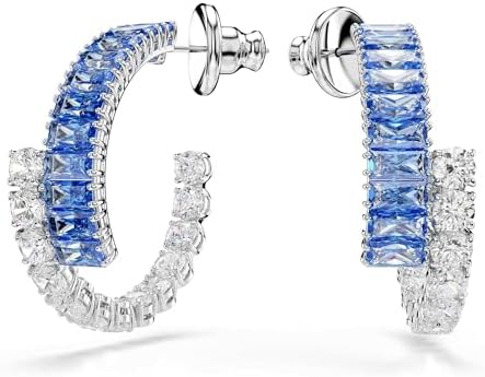 Swarovski Matrix Hoop Earrings, Mixed Cut Blue Crystals, Green Cr...