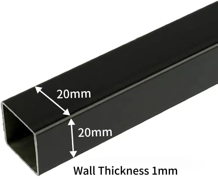 Black Stainless Steel Square Tubing Tube 20mm x 20mm x 1mm x 540mm, 0.79" x 0.79" x 1/25" x 21.26" Long, 2 Pack 201 SS Square Tubings 1mm Thickness Polished Finished