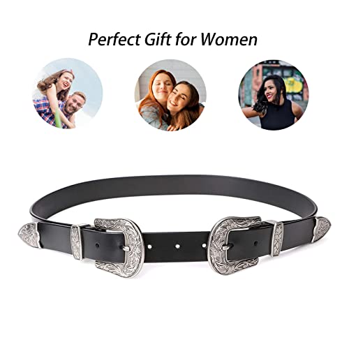 Jasgood Women Leather Belts Ladies Vintage Western Design Black Waist Belt For Pants Jeans Dresses Christmas Gift Belt（Suit Waist Size 38-42 Inches, B-Black-Only For High Waist ） #TOP5