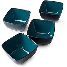 AmorArc 32oz Square Cereal Soup Bowls, Stoneware Bowls Set of 4 for Cereal,Soup,Salad,Meal, Microwave & Dishwasher Safe-Green Inside