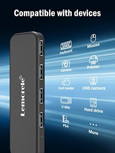 Lemorele USB C Hub, Slim Type C to 4 Port Ways USB 3.0 Adapter Data Extender Hub, High Speed USB Splitter, Compatible with Thunderbolt 3 Macbook Pro M1 Air 2020, iPad Pro Air, XPS, HP Envy, and More