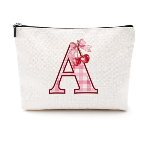 CQM Cherry Bag Initial A Makeup Bag Cherry Gifts for Women Cosmetic Bags