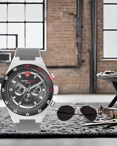 Image of Swiss Eagle Premium Swiss-Made Multifunction Watch for Men with Quartz Movement, Silicon Belt, Metal Case