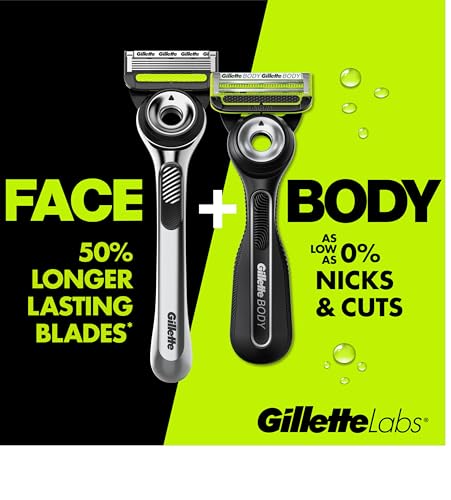 Image of Gillette Labs Body + Intimate Razor For Men, Handle + 4 Blade Refills, Travel Cover