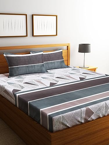 Image of Home Sizzler 210TC Triangulastripe Multicolor Double Bedsheet with 2 King Size Pillow Covers