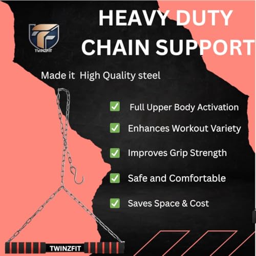 Image of PREMIUM Chinup bar Hanging Pull-Up Bar with Heavy-Duty Chain - Upper Body Workout Equipment for Home Gym, Height Growth Kids & Adult Doorway, or Outdoor Use - Strength Training Bar for Back, Arms, Shoulders, and Core Fitness