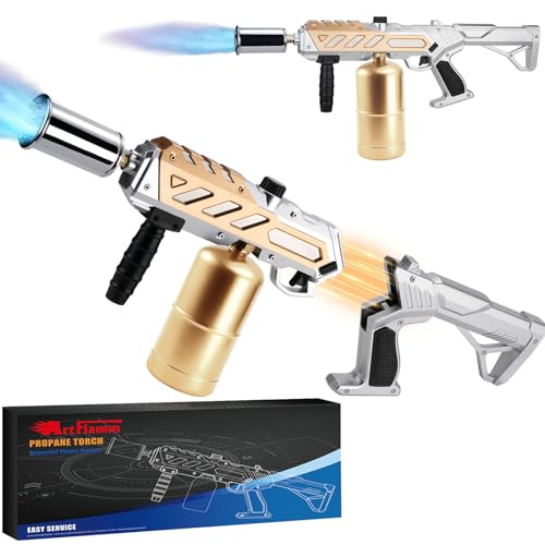 Drookaen AK Adjustable Propane Torch Gun High-Temperature Flame Thrower for Soldering Welding Gardening and Outdoor Cooking Detachable Design Easy to Use and Portable (Silver Gold)