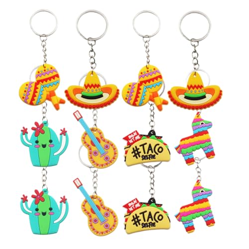 DEARMAMY Lot de 12 porte-clés - Cadeaux de fête mexicaine - Cadeau de fête mexicaine - Pendentif de sac à main - Cadeau d'invité de la Fiesta - Porte-monnaie - Porte-clés en PVC