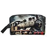 Uso versátil: para viajes, gimnasio o uso diario, esta bolsa multifuncional con estampado de tren de locomotora de vapor se puede utilizar como una bolsa de aseo, bolsa de maquillaje, estuche o incluso para guardar pequeños artículos de ropa, por lo que es un complemento versátil para tu equipo de viaje.
