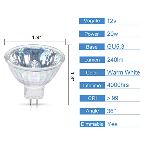 Gmy 6-Pack Mr16 12V 20W Bulb, 4000Hr Long Lifetime, Warm White Dimmable Gu5.3 Bi-Pin Base Spotlight Mr16 Halogen Bulb For Desk Lamp, Track Light #TOP1