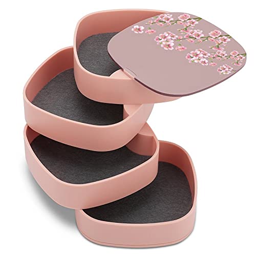 Rotate The Jewelry Box With Painting Beautiful Cherry Blossom Pink Spring Jewelry Cases With Mirror,Jewelry Cases Bulk, Multi-Layer Design Jewelry Holder For Women Girl And Kids #TOP6