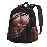 SEOCKA Realistic Chest Six Pack Fake Abs Muscle Laptop Commuter Backpack Shoulder Bag Casual Back Pack Daypack Bags With Side Pockets For Work Travel Daily Use