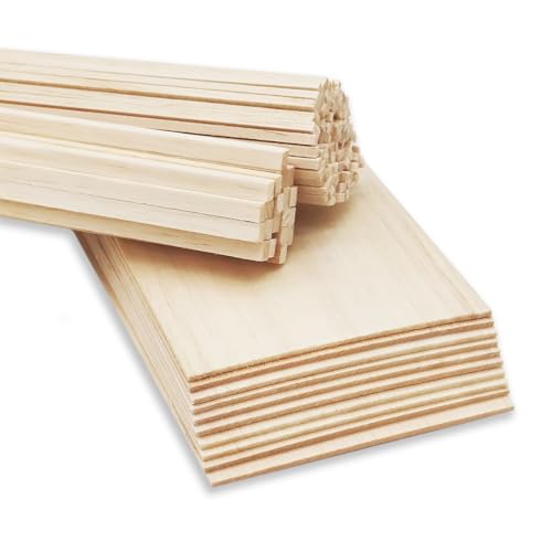 Barsha Space Premium Balsa Wood Craft Kit - 10 Unfinished Sheets (4x6in, 5mm) + 140 Sticks (1/8 & 1/4in) - Ideal for DIY Models, Crafts, Hobby Projects & Architectural Scaling