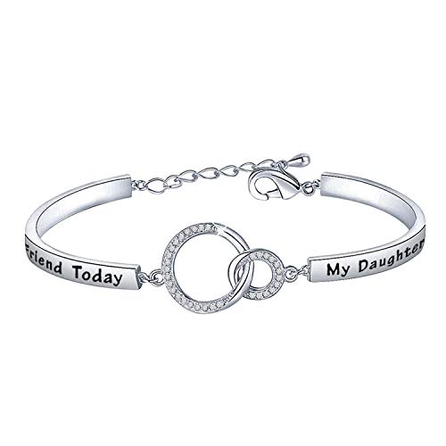 FEELMEM Daughter Bracelet Gifts A Little Girl Yesterday A Friend Today My Daughter Forever Interlocking Circles Bracelet Christmas Graduation Birthday Gifts for Daughter (Silver)