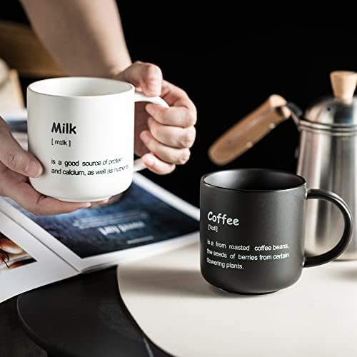 Prevve Coffee Mugs, Large Ceramic Coffee Cup with Handle for Latte Cappuccino Tea or Hot Chocolate, Dishwasher & Microwave Safe, Black and White Mug Set Gifts for Men Women 15 Oz Mug Set of 2, 450ml
