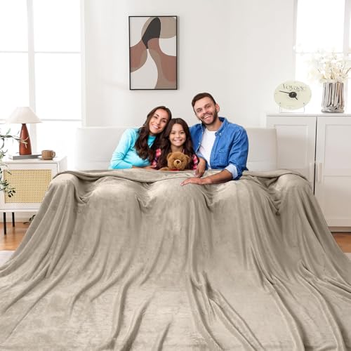 Bnuitland Oversized King Flannel Blanket 120x120 Inches, Linen 300GSM Soft Extra Large California for Couch,Bed, Lightweight Cozy Fleece 10x10 Huge Blanket for Whole Family