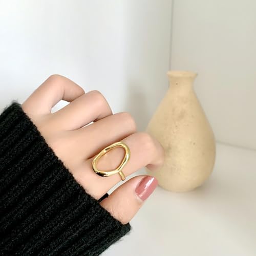 Minimalist Oval Band Ring for Women Gold-Toned Hollow Circle Open Wrap Finger Rings Adjustable Geometric Simple Jewelryfor Wedding Holiday3