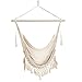 Hammock Chair，Max 330lbs, Large Hanging Chair, Soft Cotton Rope Swing Chair with High Load-Bearing Metal Rod,Indoor Outdoor Garden Yard Living Room Use Beige