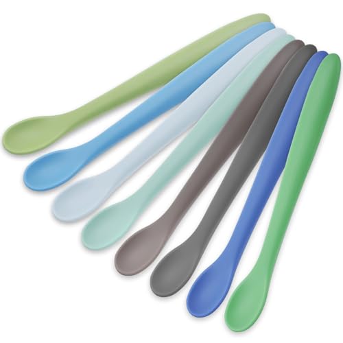 Image of LOVEINUSA 8PCS Silicone Feeding Spoons, Baby Spoons Silicone Baby Utensils Training Spoons Infant Spoons for First Stage Baby and Parents, medium, Gray, HTG0235