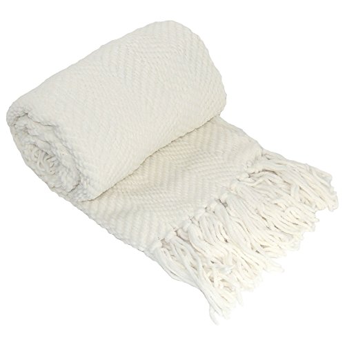 Home Soft Things White Throw Blanket Knitted Tweed Throw 60''