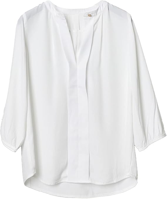 Amazon リリヤーノ レディース ブラウス ノーカラー スキッパー フォーマル インナー トップス プルオーバー 七分袖 シャツ ブラウス 通販