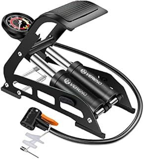 VERENO Double Barrel Bike Floor Foot Pump,Portable Air Pump Inflator Pump with 160PSI Precision Pressure Gauge Fits Presta Schrader and Deutschland Valve for Bicycle,Ball,Scooter,Car,Toys Inflatable