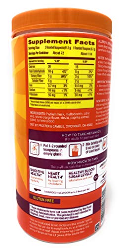 Image of Metamucil Premium Blend Sugar Free Fiber, 114 Servings, Psyllium Husk Fiber Powder Supplement, with Stevia, Natural Orange Flavor 23.1 oz
